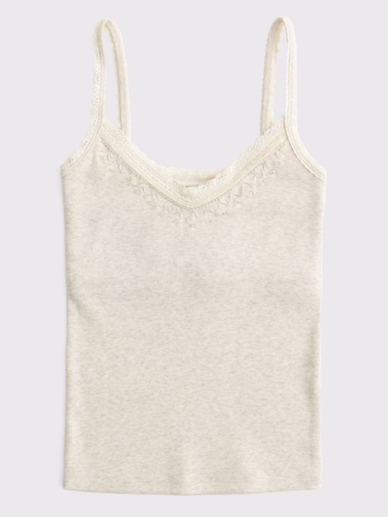 Abercrombie & Fitch Tops - A&F Archive Embellished Rib Cami - Heather Oatmeal